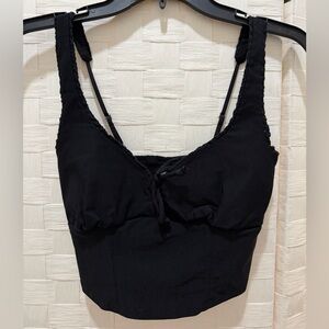 Black Sexy Fashion Crop Top with Front Tie